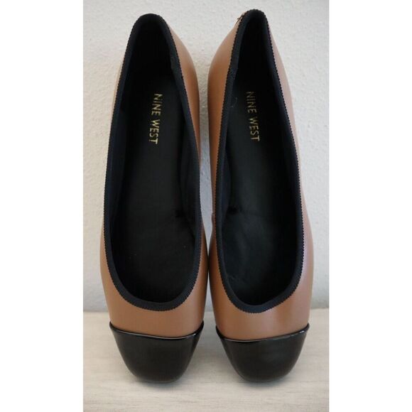 Nine West Women Sz 10M Pecan Brown/Black Teland Slip-On Cap Toe Ballet Flats - Picture 2 of 11